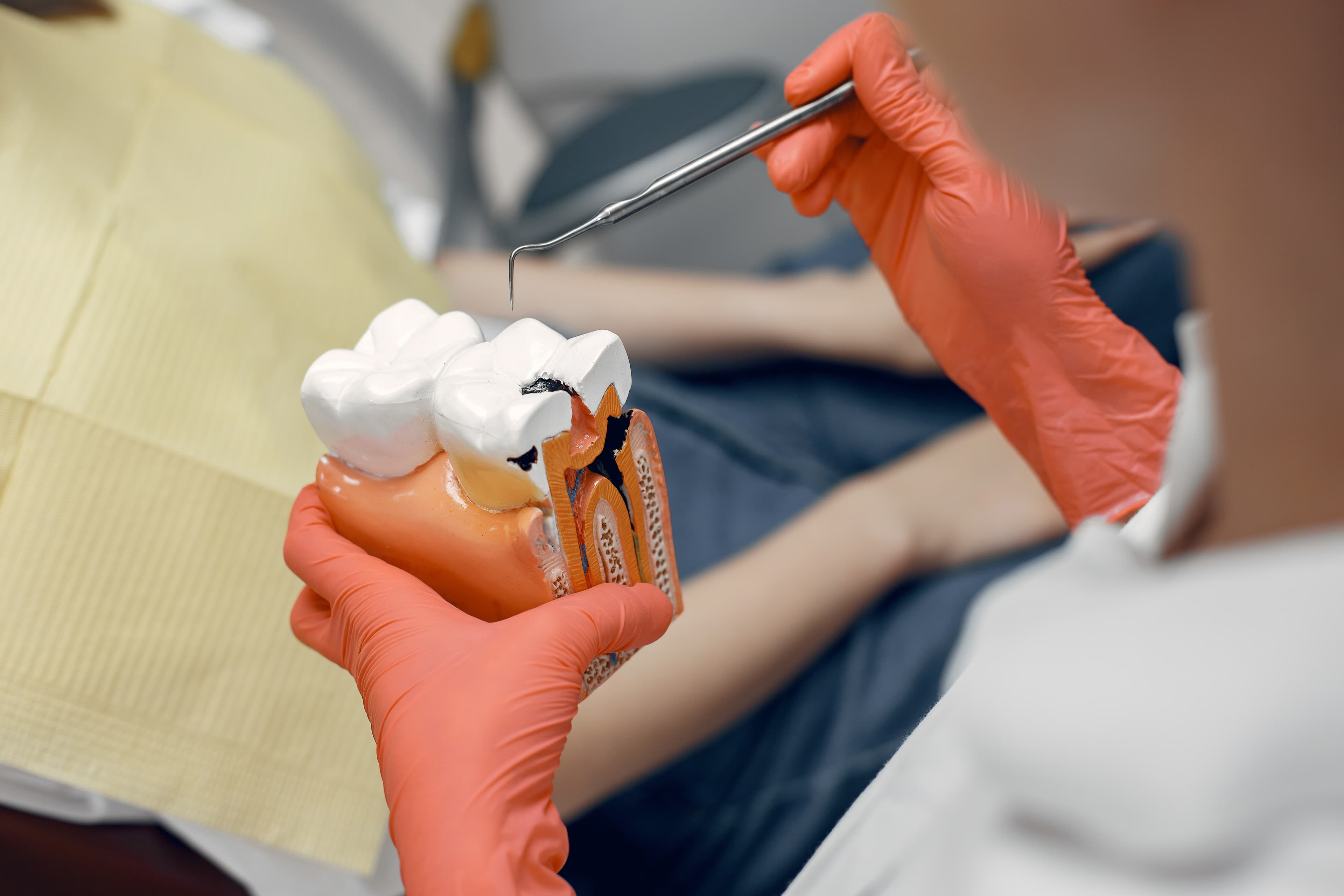 Smiling woman enjoying food after dental fillings
